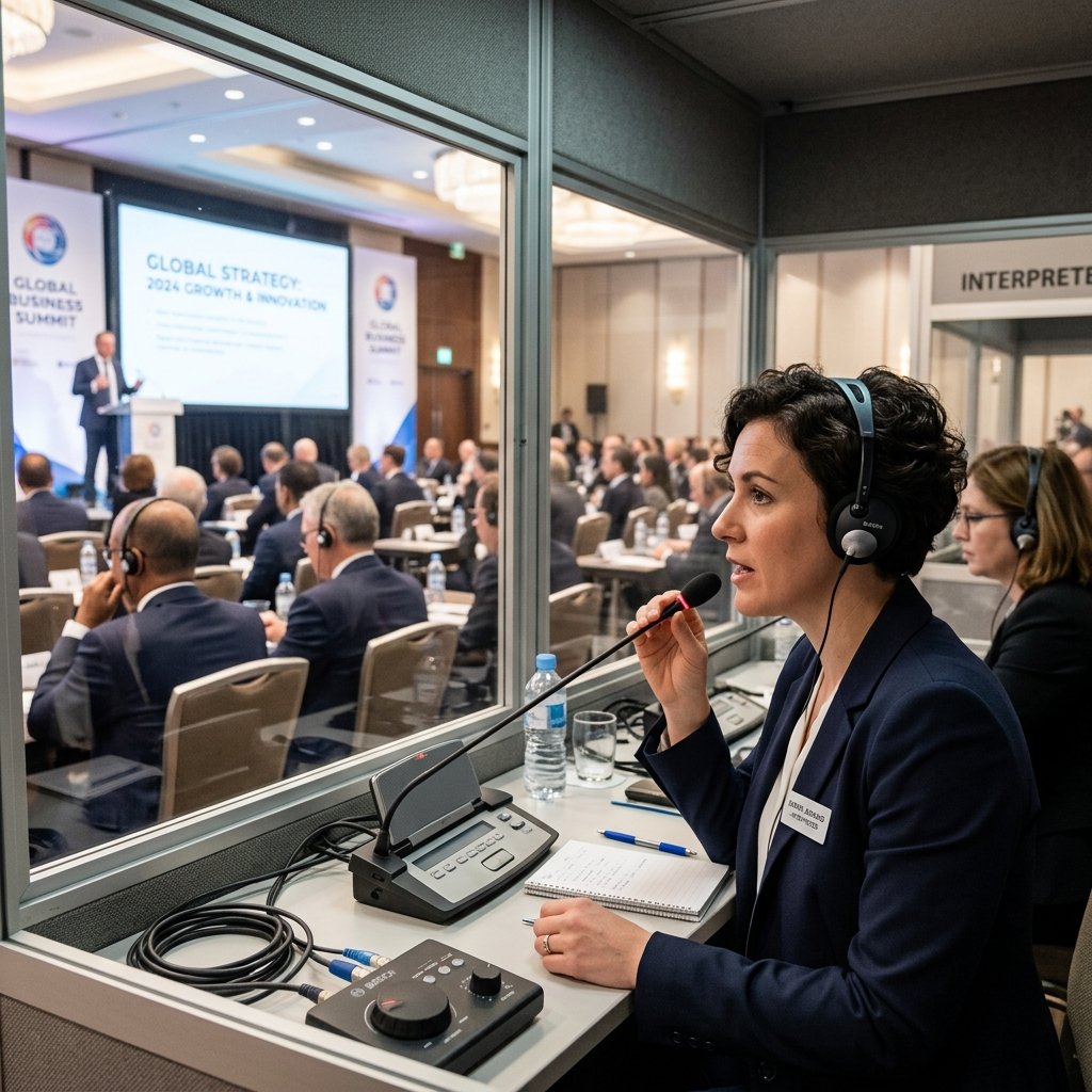 Simultaneous interpreter at corporate summit